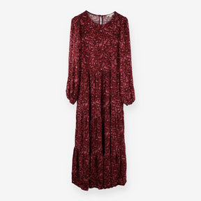 Abstract Red Maroon Tiered Maxi Dress