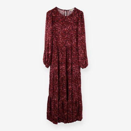 Abstract Red Maroon Tiered Maxi Dress