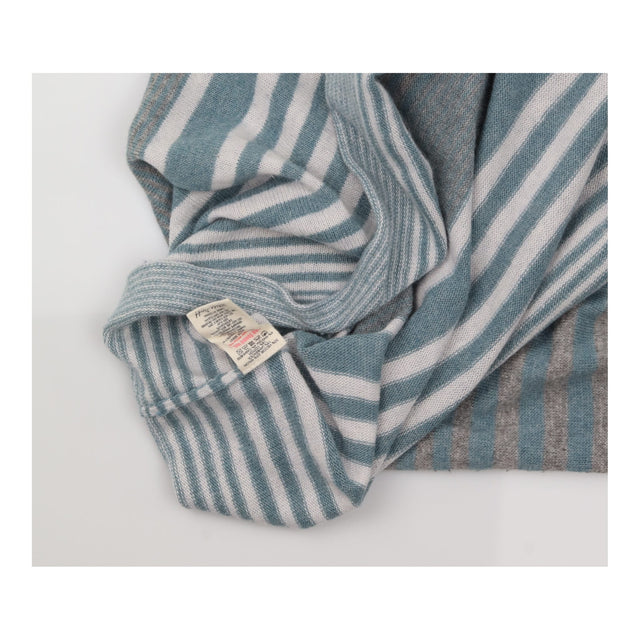 Grey Blue Stripe Sleeveless Button Detail Knitted 