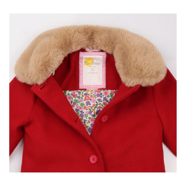 Button Front Coat Red with Faux Fur Collar