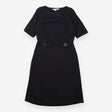 Dress Black Short Sleeve Tailored Button Detail Kn