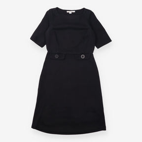 Dress Black Short Sleeve Tailored Button Detail Kn