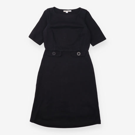 Dress Black Short Sleeve Tailored Button Detail Kn