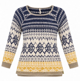 Jumper Linen Cotton Fairisle Pattern Navy Cream Mu