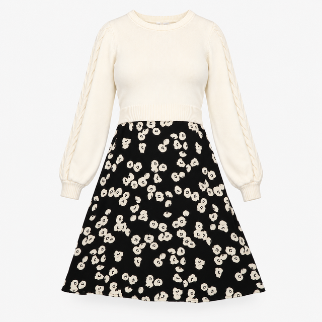 Cream Knit Top Black Floral Maternity Nursing Dres