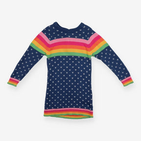 Dress knitted blue white V rainbow chest