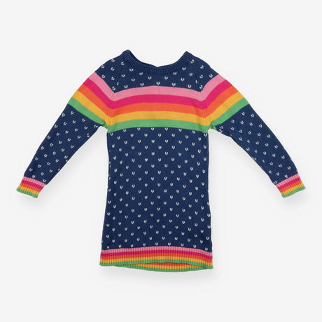 Dress knitted blue white V rainbow chest