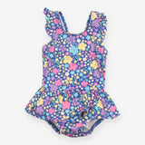 Swimsuit with Nappy Liner Blue Flowers