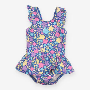 Swimsuit with Nappy Liner Blue Flowers