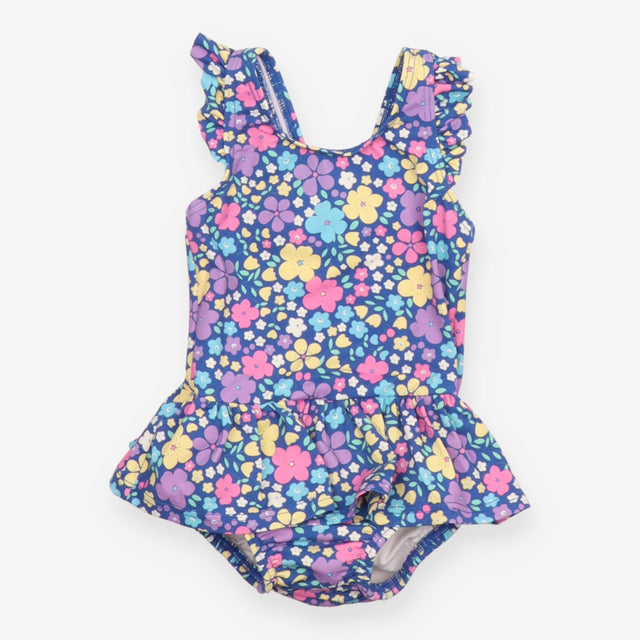 Swimsuit with Nappy Liner Blue Flowers
