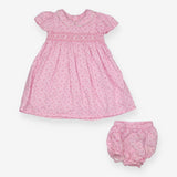 Dress pink smocked collar and bloomers flowers