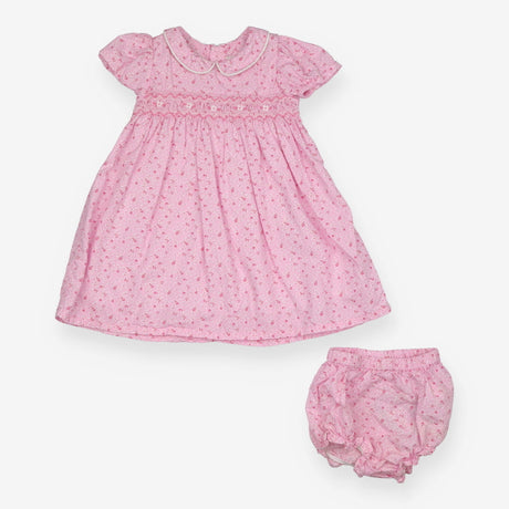 Dress pink smocked collar and bloomers flowers
