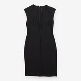 Black Ribbed Cap Sleeve Notch Neck Shift Dress