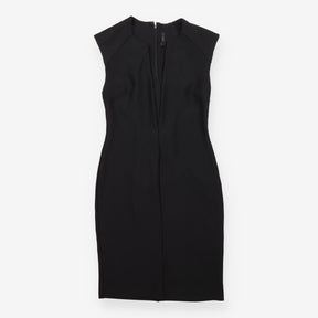 Black Ribbed Cap Sleeve Notch Neck Shift Dress