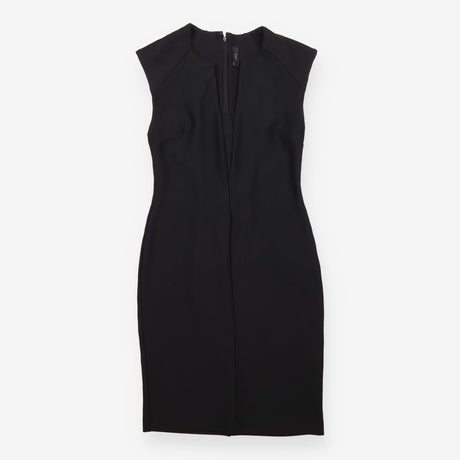 Black Ribbed Cap Sleeve Notch Neck Shift Dress