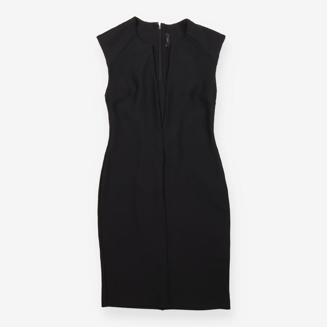 Black Ribbed Cap Sleeve Notch Neck Shift Dress