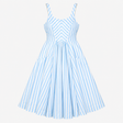 Dress Light Blue White Stripe Cotton Linen Midi Sl