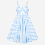 Dress Light Blue White Stripe Cotton Linen Midi Sl