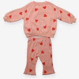 Outfit pink with red hearts sweater & leggings