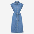 Dress Denim Belted Short Sleeve Midi Light Blue