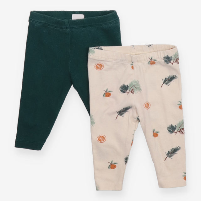 Leggings Green Ribbed and Beige Orange Appliques 2