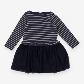 Jersey dress long sleeve striped with tulle skirt