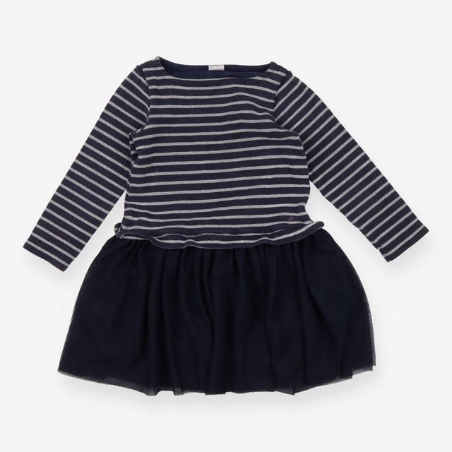 Jersey dress long sleeve striped with tulle skirt
