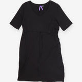 Black Short Sleeve Nursing Zip Midi Dress Tie Wais