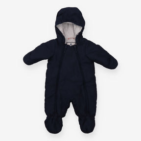 Footed Padded Pramsuit Navy with Grey Lining