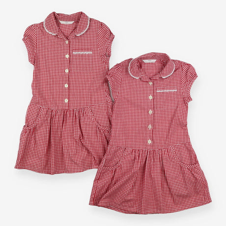 School Dresses Red Gingham with lace Trim 2 pack