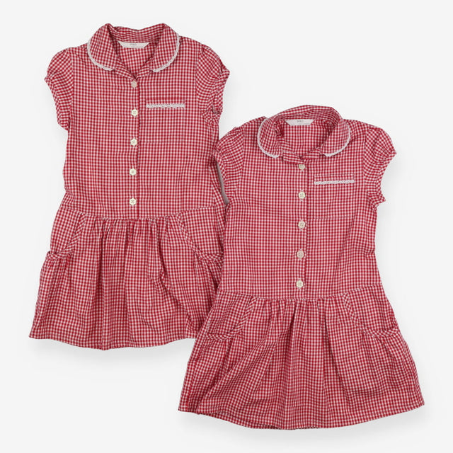 School Dresses Red Gingham with lace Trim 2 pack
