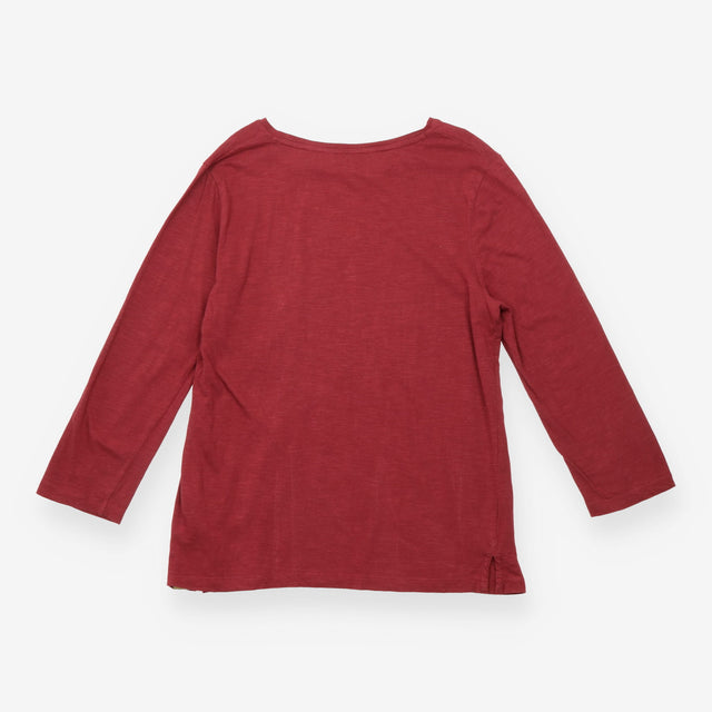 Long Sleeve Top Crew Neck Plain Burgundy Berry