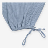 Blue Waffle Cotton Wide Leg Dungarees with Tie Str