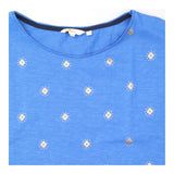 Dress Blue Gold Metallic Foil Floral Print Short S