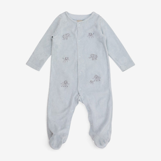 Sleepsuit Blue Velour Elephants