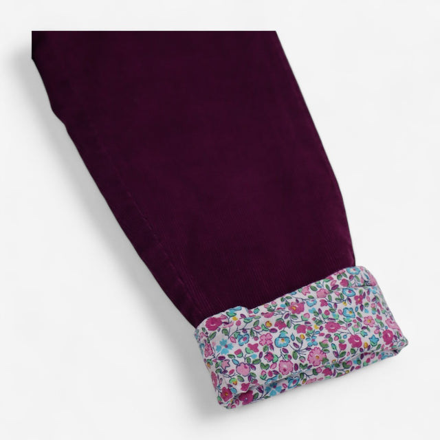 Trouser Cord Plum with Ditsy Lining