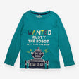 T-Shirt Long Sleeve Teal 'Wanted Rusty The Robot'