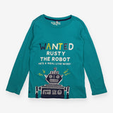 T-Shirt Long Sleeve Teal 'Wanted Rusty The Robot'