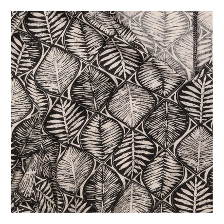 Black Cream Leaf Print Notch Neck Long Sleeve Tuni