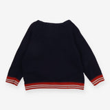 Navy Sweater with Red Stripe Details
