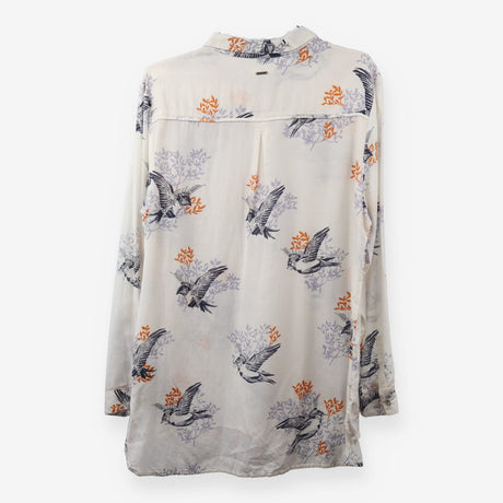 Bird Print Tunic Shirt White