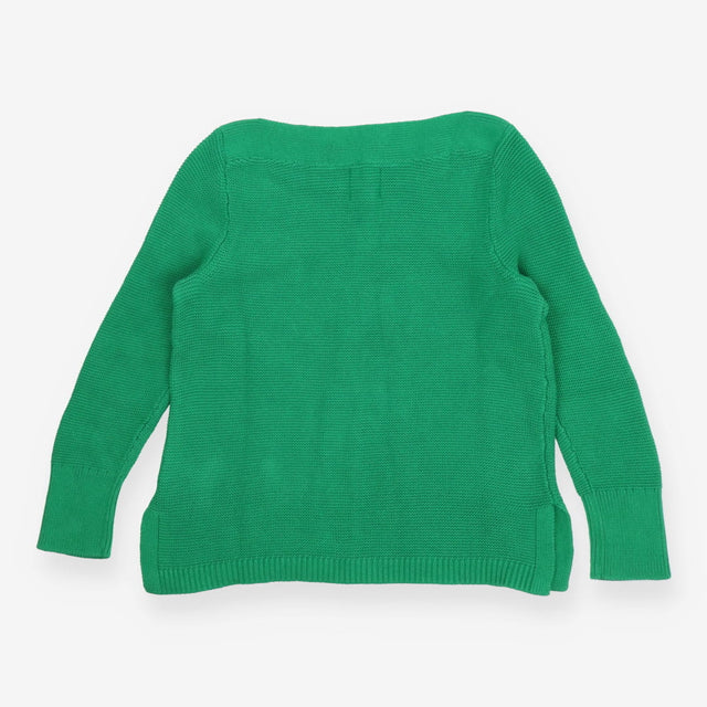 Green Cotton Blend Boat Neck Knitted Sweater