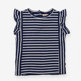 Tee SS navy blue white stripe frill sleeve