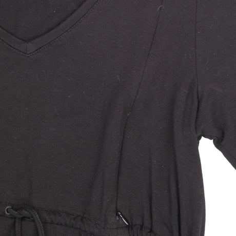 Black Short Sleeve Nursing Zip Midi Dress Tie Wais