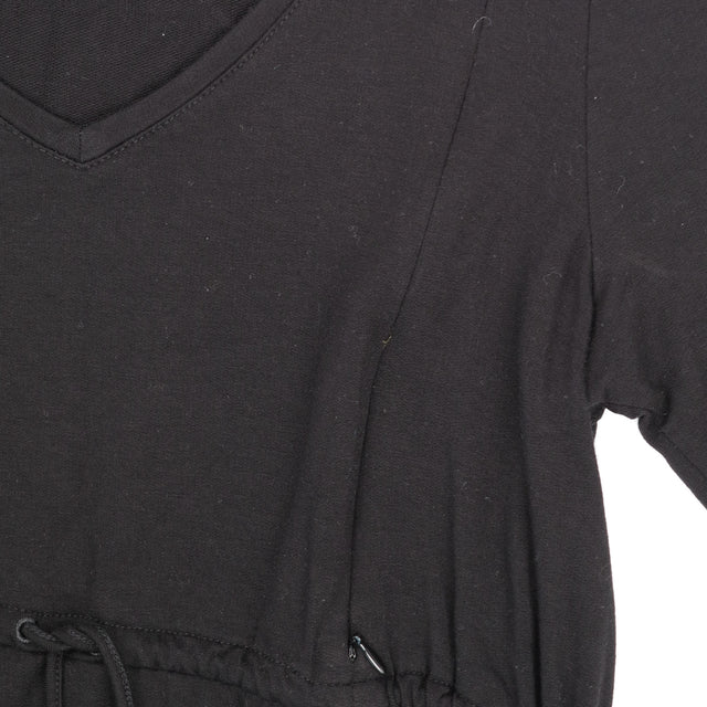 Black Short Sleeve Nursing Zip Midi Dress Tie Wais