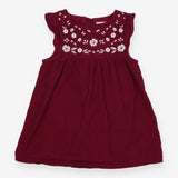 Cord Dress Purple with White Embroidered Flowers