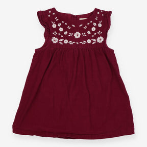 Cord Dress Purple with White Embroidered Flowers