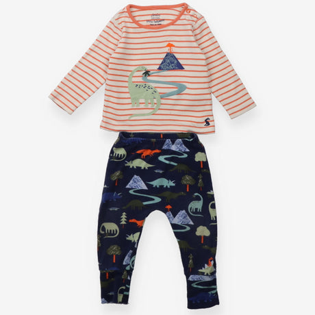 Pyjamas jersey orange stripe top navy dino bottoms