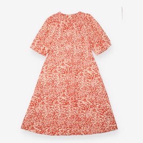 Midi Dress Red Cream Abstract Print Cotton