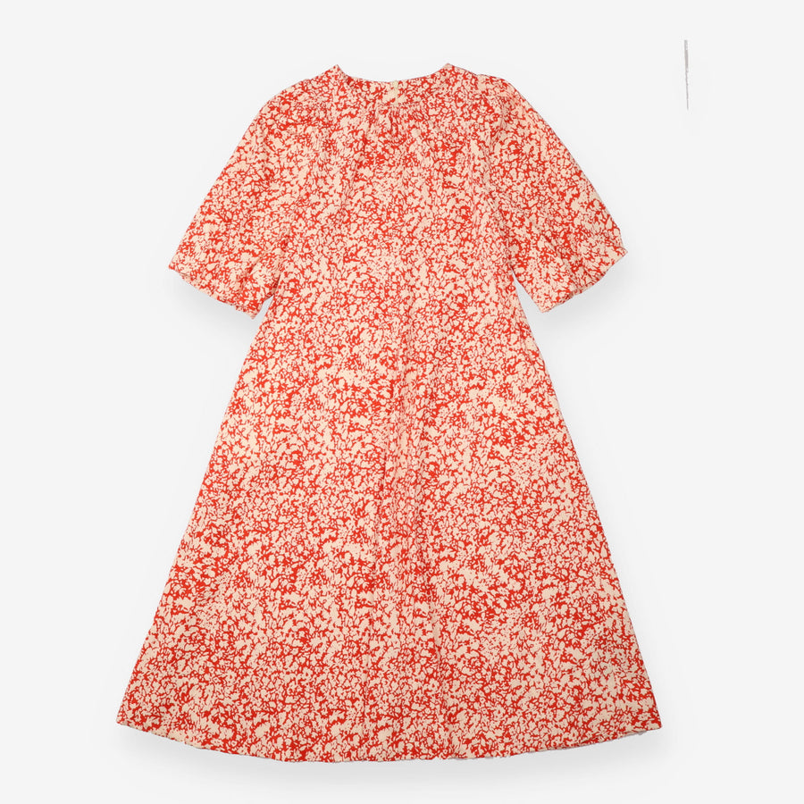 Midi Dress Red Cream Abstract Print Cotton
